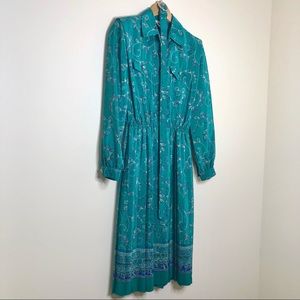 Vintage Teal Leslie Fay Midi Pleated Belted Dress